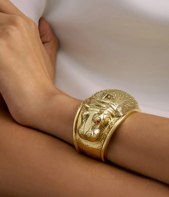 David Webb Bracelets*Repoussé Hippopotamus Cuff