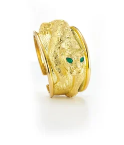 David Webb Bracelets*Repoussé Leopard Cuff, Emerald