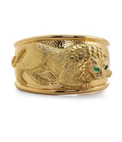 David Webb Bracelets*Repoussé Lion Cuff, Emerald