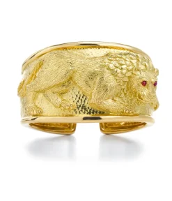 David Webb Bracelets*Repoussé Lion Cuff, Ruby