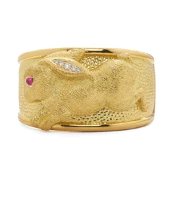 David Webb Bracelets*Repoussé Rabbit Cuff, Ruby, Diamonds