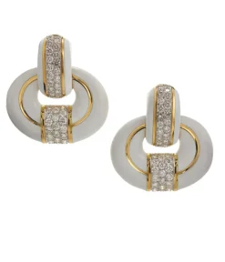 David Webb Earrings*Rock Center Doorknocker Earrings, White Enamel