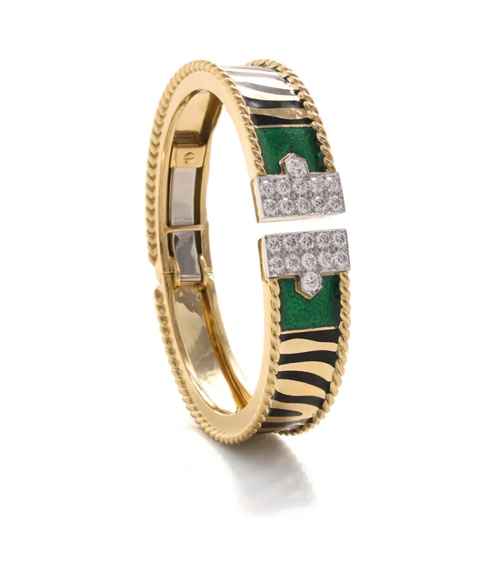 David Webb Bracelets*Rope Lane Cuff with Tiger Stripe, Green
