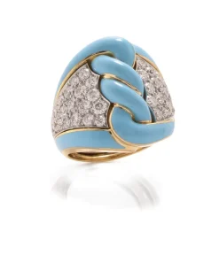 David Webb Rings*Rope Ring, Light Blue Enamel