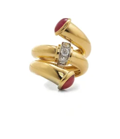 David Webb Rings*Ruby Pipe Ring, Polished 18K Gold