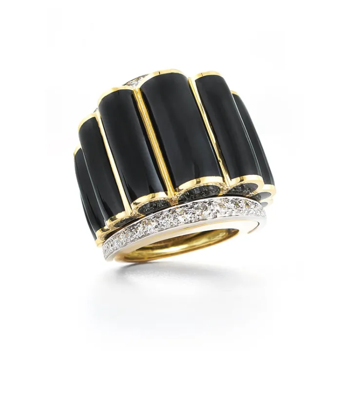 David Webb Rings*Scallop Ring, Black Enamel
