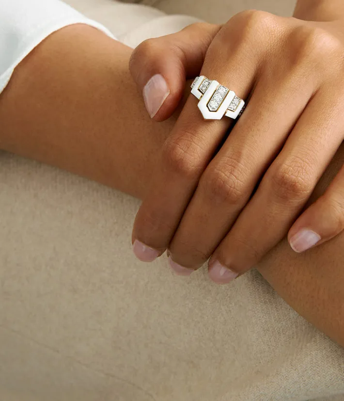 David Webb Rings*Scape Ring, White Enamel