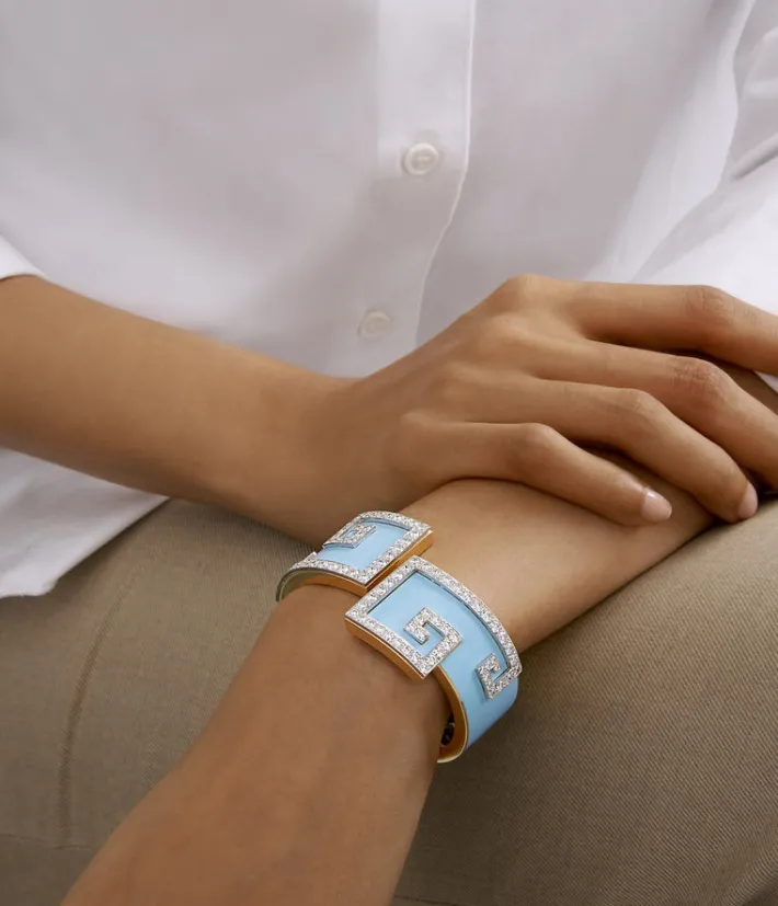 David Webb Bracelets*Scroll Cuff, Light Blue Enamel