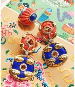 David Webb Earrings*Scroll Disk Earrings, Diamonds
