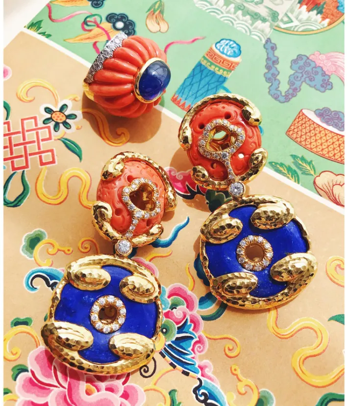 David Webb Earrings*Scroll Disk Earrings, Diamonds