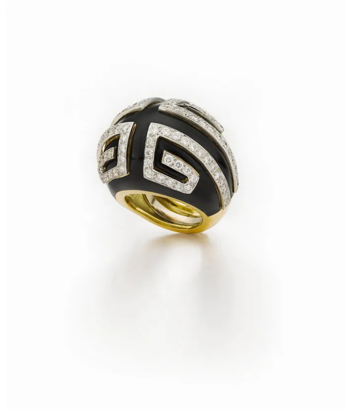 David Webb Rings*Scroll Ring, Black Enamel