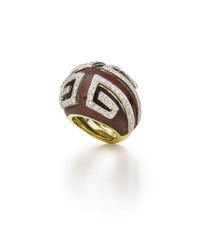 David Webb Rings*Scroll Ring, Red Enamel