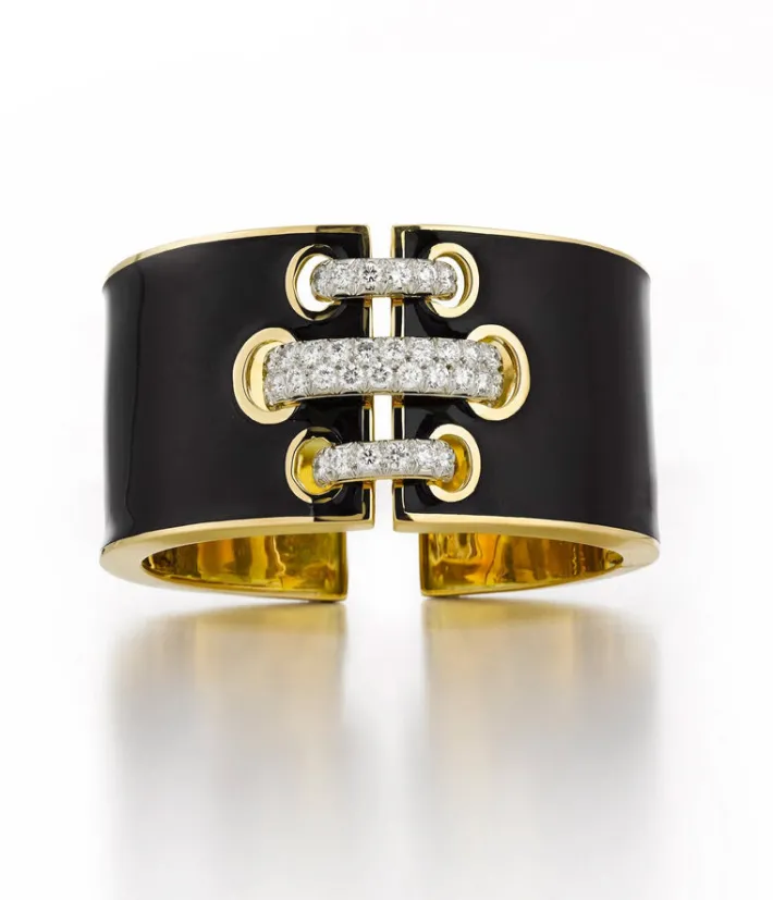 David Webb Bracelets*Shoelace Cuff, Black Enamel