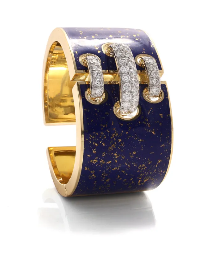 David Webb Bracelets*Shoelace Cuff, Royal Blue Enamel