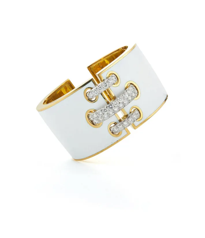David Webb Bracelets*Shoelace Cuff, White Enamel