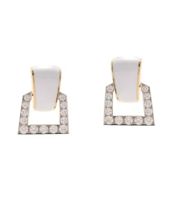 David Webb Earrings*Single Strap Enamel Earrings, White Enamel