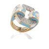 David Webb Rings*Small Chevron Ring, Light Blue and White Enamel