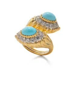 David Webb Rings*Small Mount Olympus Crossover Ring, Turquoise