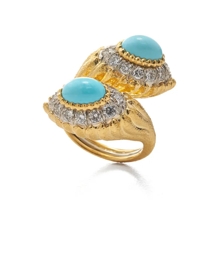 David Webb Rings*Small Mount Olympus Crossover Ring, Turquoise
