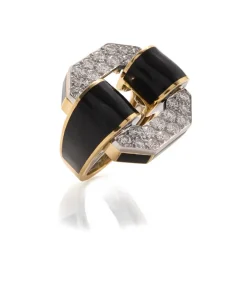 David Webb Rings*Small Octagonal Buckle Ring, Black Enamel