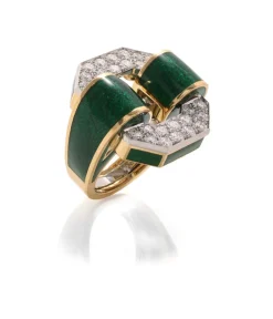 David Webb Rings*Small Octagonal Buckle Ring, Green Enamel
