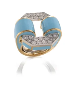 David Webb Rings*Small Octagonal Buckle Ring, Light Blue Enamel