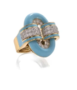 David Webb Rings*Small Oval Buckle Ring, Light Blue Enamel