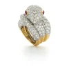 David Webb Rings*Snake Ring, Diamonds, Ruby