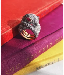 David Webb Rings*Snake Ring, Diamonds, Ruby