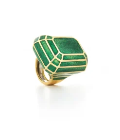 David Webb Rings*Solitaire Ring, Green Enamel