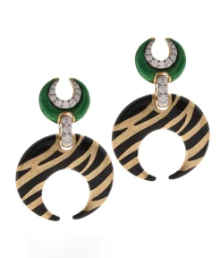 David Webb Earrings*Tiger Stripe Crescent Earring