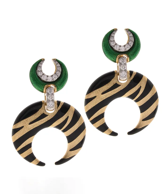 David Webb Earrings*Tiger Stripe Crescent Earring