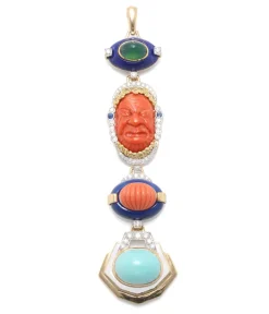 David Webb Pendants*Totem Pendant, Chrysoprase, Coral, Lapis Lazuli, Turquoise
