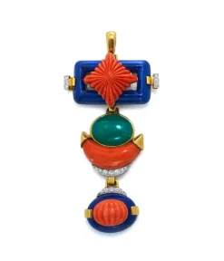 David Webb Pendants*Totem Pendant, Coral, Green Agate, Lapis Lazuli