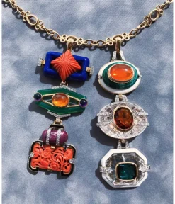 David Webb Pendants*Totem Pendant, Ruby, Coral, Lapis Lazuli, Green Agate