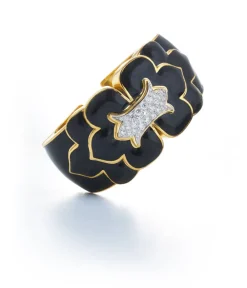 David Webb Bracelets*Trefoil Cuff, Black Enamel
