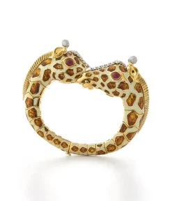 David Webb Bracelets*Twin Giraffe Bracelet, Brown Enamel, Ruby