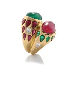 David Webb Rings*Twin Stone Strawberry Ring