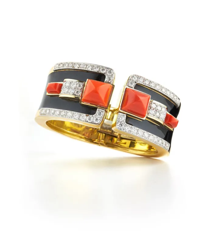 David Webb Bracelets*Two Stone Bastille Cuff, Coral