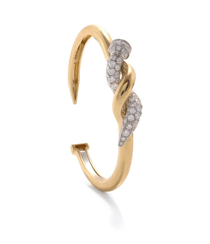 David Webb Bracelets*Two Tone, Diamond Twisted Nail Cuff, Polished