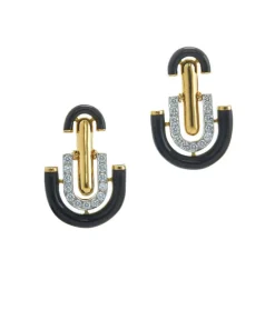 David Webb Earrings*Unity Earrings, Black Enamel