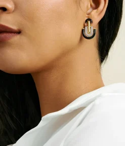 David Webb Earrings*Unity Earrings, Black Enamel