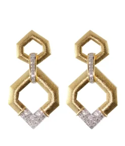 David Webb Earrings*V Inset Hexagonal Doorknocker Earrings