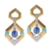 David Webb Earrings*V Inset Hexagonal Doorknocker Earrings, Sapphire, Turquoise