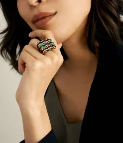 David Webb Rings*Wave Ring, Black Enamel, Emerald, Ruby