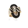 David Webb Rings*Zebra Stripe Oval Buckle Ring, Black Enamel